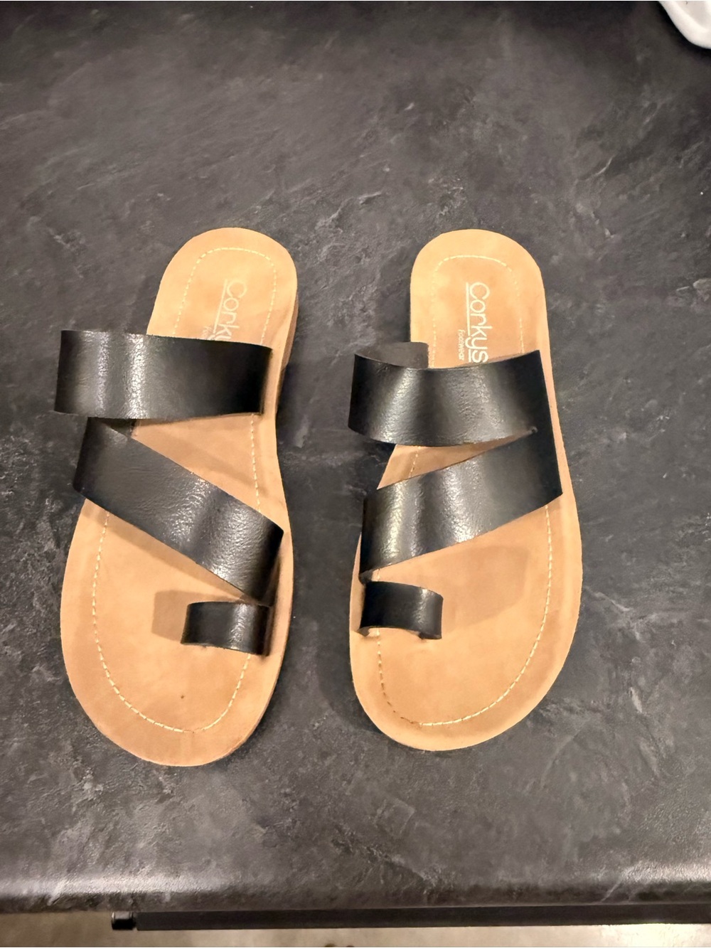 Corkys Black Strappy Slide Sandals